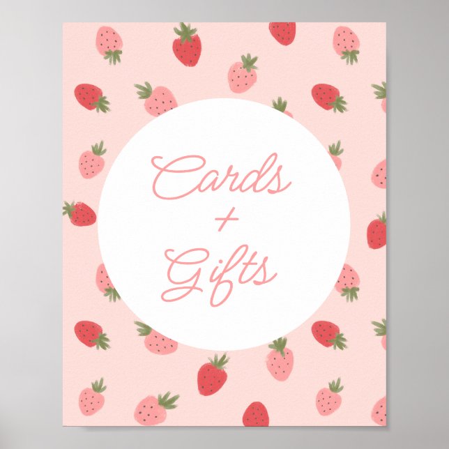 Affiche Cartes et cadeaux d'anniversaire aux fraises roses (Devant)
