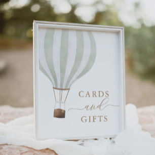 Affiche Cartes et cadeaux de Baby shower à air chaud vert