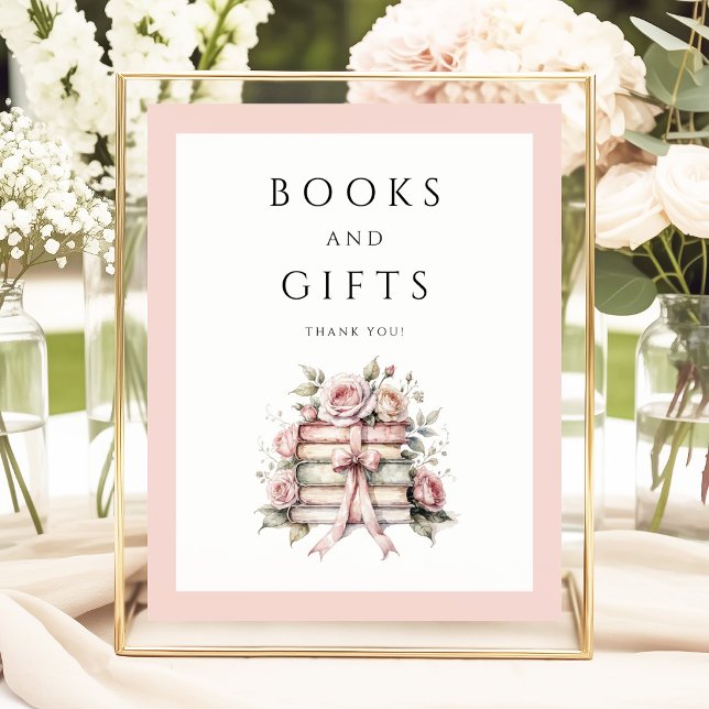 Affiche Cartes et cadeaux de baby shower à ruban rose Coqu (Coquette Pink Bow Baby Shower Cards And Gifts Poster)
