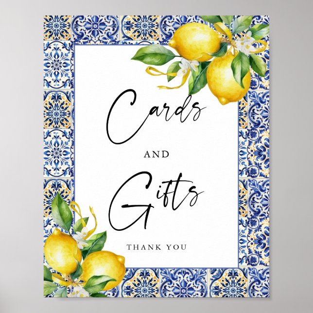 Affiche Cartes et Cadeaux de Baby Shower aux Citrons Médit (Devant)