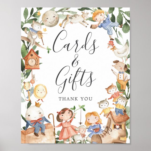 Affiche Cartes et cadeaux de Baby Shower avec comptines (Devant)