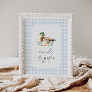 Affiche Cartes et cadeaux de Baby shower Blue En vichy Duc