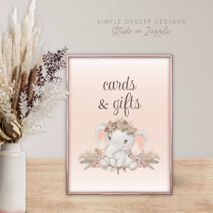 Affiche Cartes et cadeaux de Baby shower Boho Floral Eleph