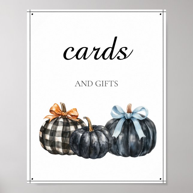 Affiche Cartes et cadeaux de Baby shower Citrouille noirs (Devant)