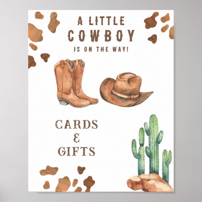 Affiche Cartes et cadeaux de baby shower cowboy bébé  (Devant)
