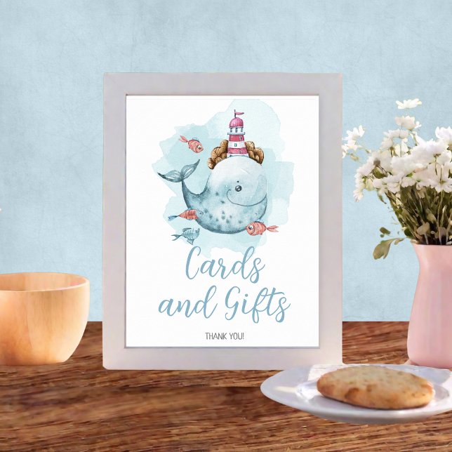 Affiche Cartes et cadeaux de Baby shower de baleine (Whale Baby Shower Cards and Gifts Poster
)