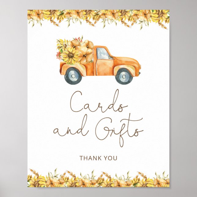 Affiche Cartes et cadeaux de Baby shower de camion Citroui (Devant)