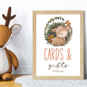 Affiche Cartes et cadeaux de Baby shower de cerfs en traîn