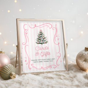 Affiche Cartes et cadeaux de Baby Shower de Noël en rose p