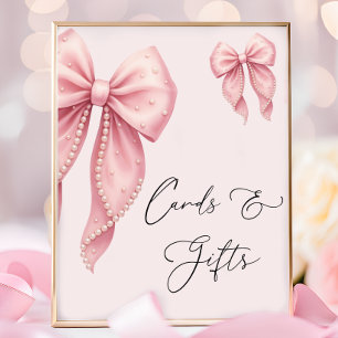 Affiche Cartes et Cadeaux de Baby Shower Élégant Ruban Ros