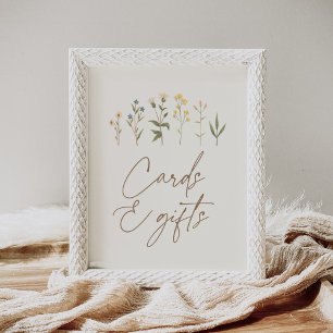 Affiche Cartes et cadeaux de Baby shower Fleur sauvage vin