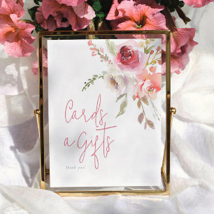 Affiche Cartes et Cadeaux de Baby Shower Fleurs à l'Aquare