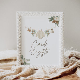 Affiche Cartes et Cadeaux de Baby Shower Linge d'Hiver