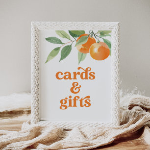 Affiche Cartes et cadeaux de Baby shower orange Little Cut