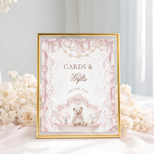 Affiche Cartes et cadeaux de baby shower ourson vintage