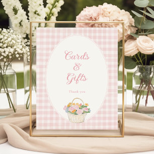 Affiche Cartes et Cadeaux de Baby Shower Rose à Carreaux