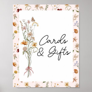 Affiche Cartes et cadeaux de Baby shower rose petit Fleur