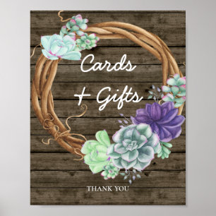 Affiche Cartes et Cadeaux de Baby Shower Signe Rustique Su