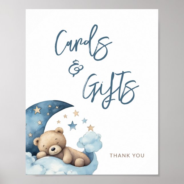 Affiche Cartes et cadeaux de Baby shower Teddy Bear Moon (Devant)