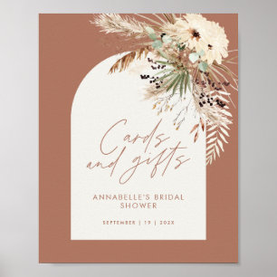 Affiche Cartes et cadeaux de baby shower terracotta pampas
