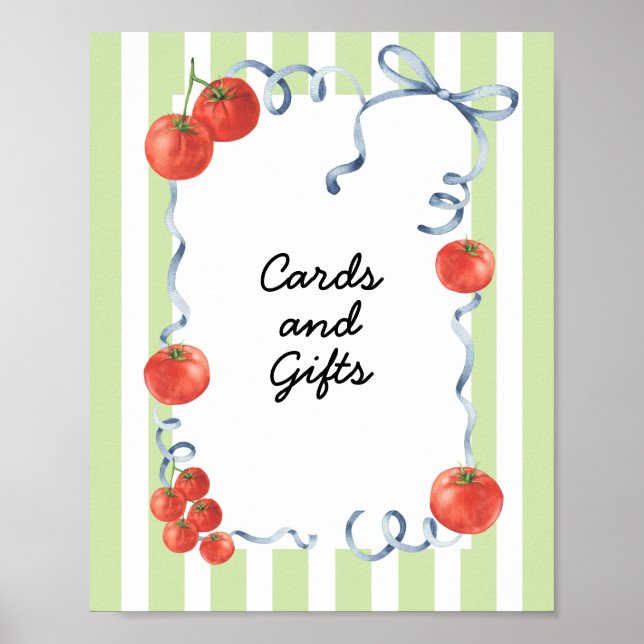 Affiche Cartes et cadeaux de Baby shower tomate (Devant)