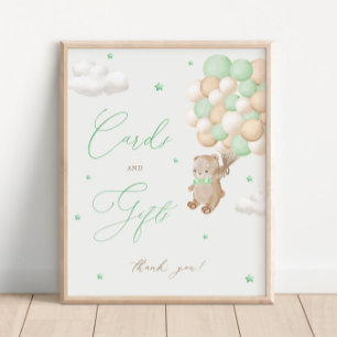 Affiche Cartes et cadeaux de Baby shower vert Ours Teddy