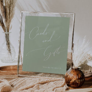 Affiche Cartes et cadeaux de Baby shower vert Sage Whimsic