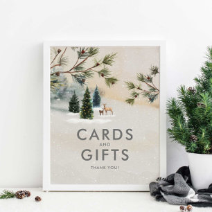 Affiche Cartes et cadeaux de Baby shower Woodland d'hiver