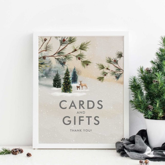 Affiche Cartes et cadeaux de Baby shower Woodland d'hiver (Forest Woodland Baby Shower Cards and Gifts Sign )