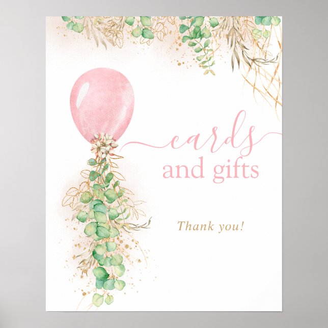 Affiche Cartes Et Cadeaux De Balloon De Girl Gold Eucalypt (Devant)