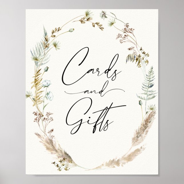 Affiche Cartes et cadeaux de bouquet séché de pampas boho (Devant)