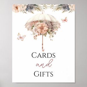 Affiche Cartes et cadeaux de douche à parapluie Vintage ro