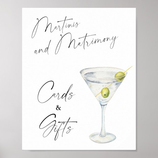 Affiche Cartes et cadeaux de douche de mariée Martini (Devant)