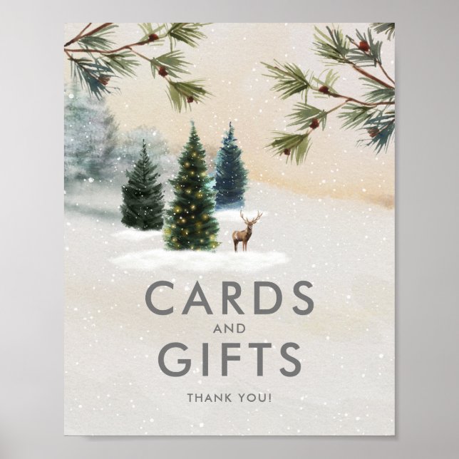 Affiche Cartes et cadeaux de fête de la forêt hivernale Af (Devant)