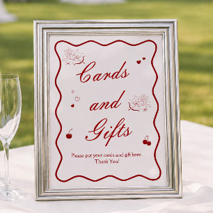 Affiche Cartes et Cadeaux de Fête de Mariage Cerise Rouge
