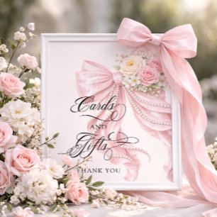 Affiche Cartes et Cadeaux de Fiançailles à Ruban Rose