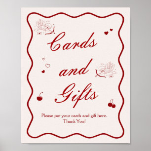 Affiche Cartes et Cadeaux de Fiançailles Rouge Cerise Prof