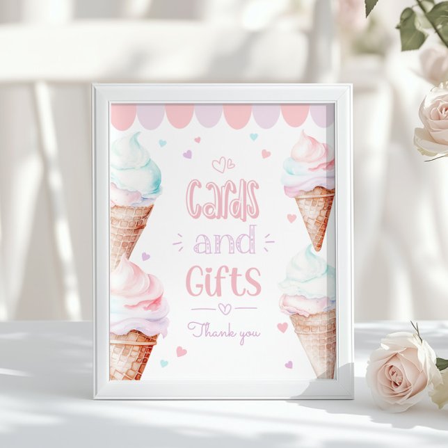 Affiche Cartes et cadeaux de glace anniversaire pastel (Créateur téléchargé)