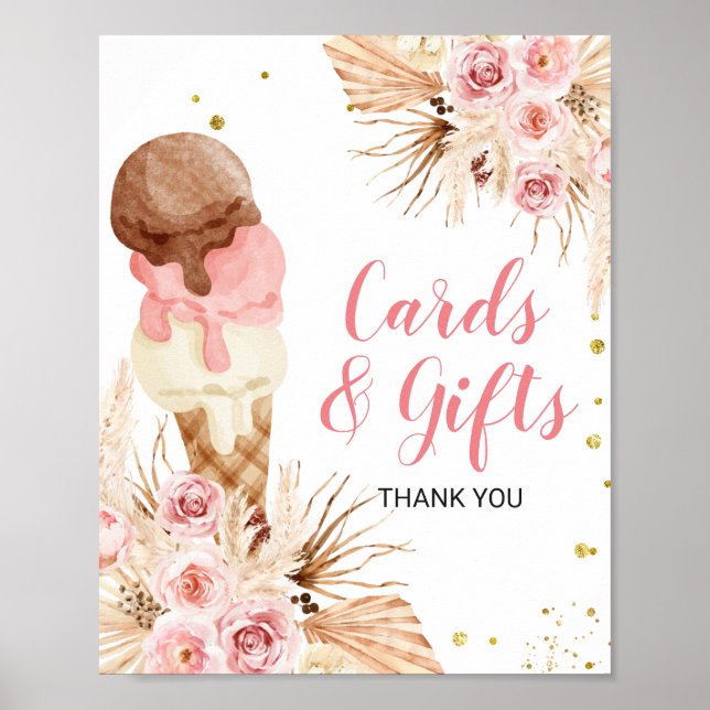 Affiche Cartes et cadeaux de glace floraux de pampa boho (Devant)