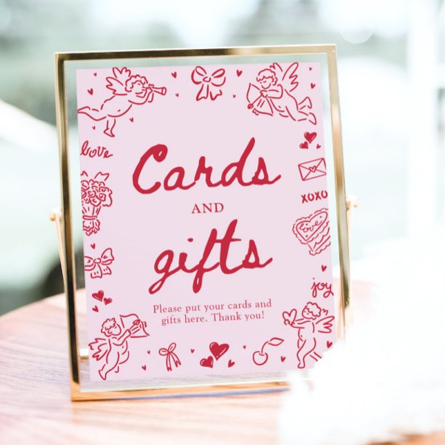 Affiche Cartes et Cadeaux de la Saint-Valentin Moderne Des (Pink Hand Drawn Modern Valentine Cards and Gifts)