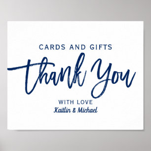 Affiche Cartes et cadeaux de mariage 8x10 Typographie bl