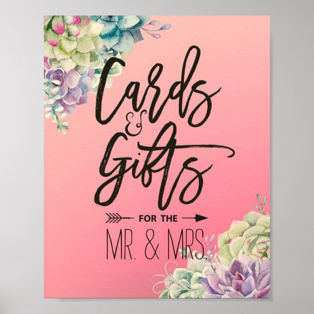 Affiche Cartes et Cadeaux de Mariage Aquarelle Succulentes (Devant)