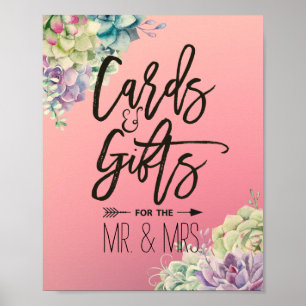 Affiche Cartes et cadeaux de mariage aquarelle succulents