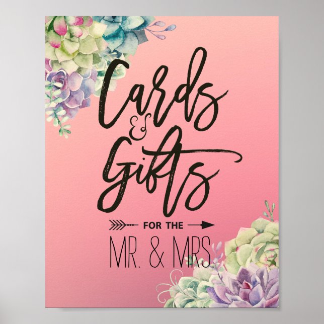 Affiche Cartes et cadeaux de mariage Aquarelle Succulents (Devant)
