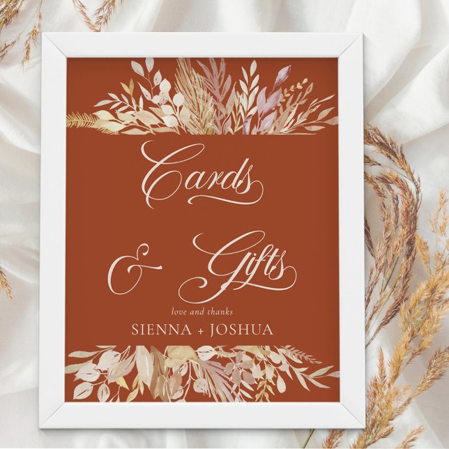 Affiche Cartes et cadeaux de mariage botaniques en terre c (Cards and Gifts Wedding sign poster to frame as you wish for wall or table)