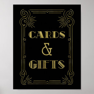 Affiche Cartes et cadeaux de mariage enseigne or noir anné