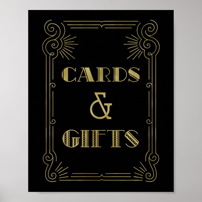 Affiche Cartes et cadeaux de mariage enseigne or noir anné (Devant)