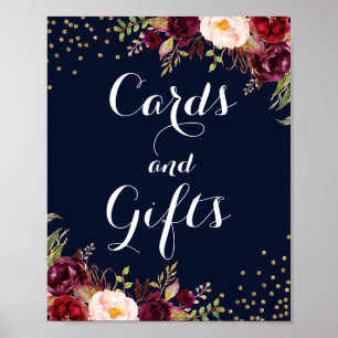 Affiche Cartes Et Cadeaux De Mariage Fleuris Or Bourgogne