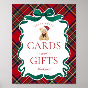 Affiche Cartes et cadeaux de Noël avec motif tartan rouge 