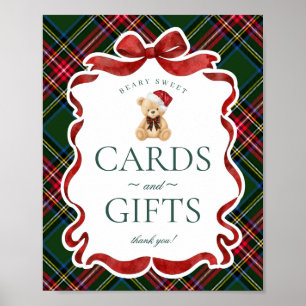 Affiche Cartes et cadeaux de Noël avec motif tartan vert e